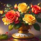 Colorful digital painting of orange and yellow blossoms in an ornate vase