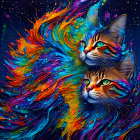 Colorful Artwork: Cats' Fur Blending in Cosmic Splash