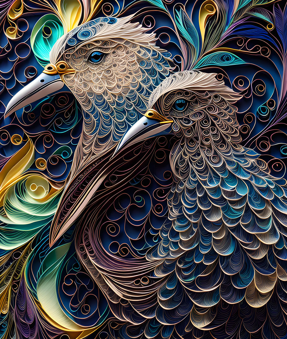Colorful Digital Art: Stylized Birds with Intricate Feathers