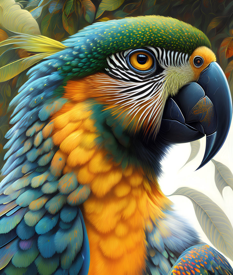 Colorful Close-Up Parrot Illustration with Detailed Feathers