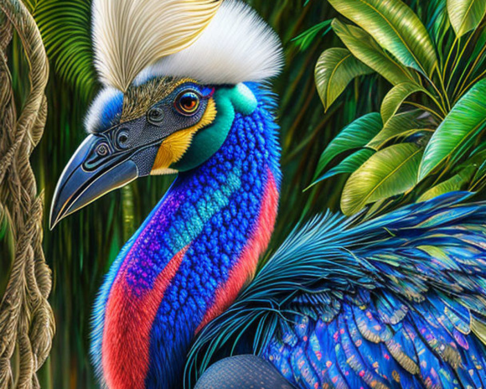 Colorful Cassowary Illustration with Blue Neck and Red Wattle