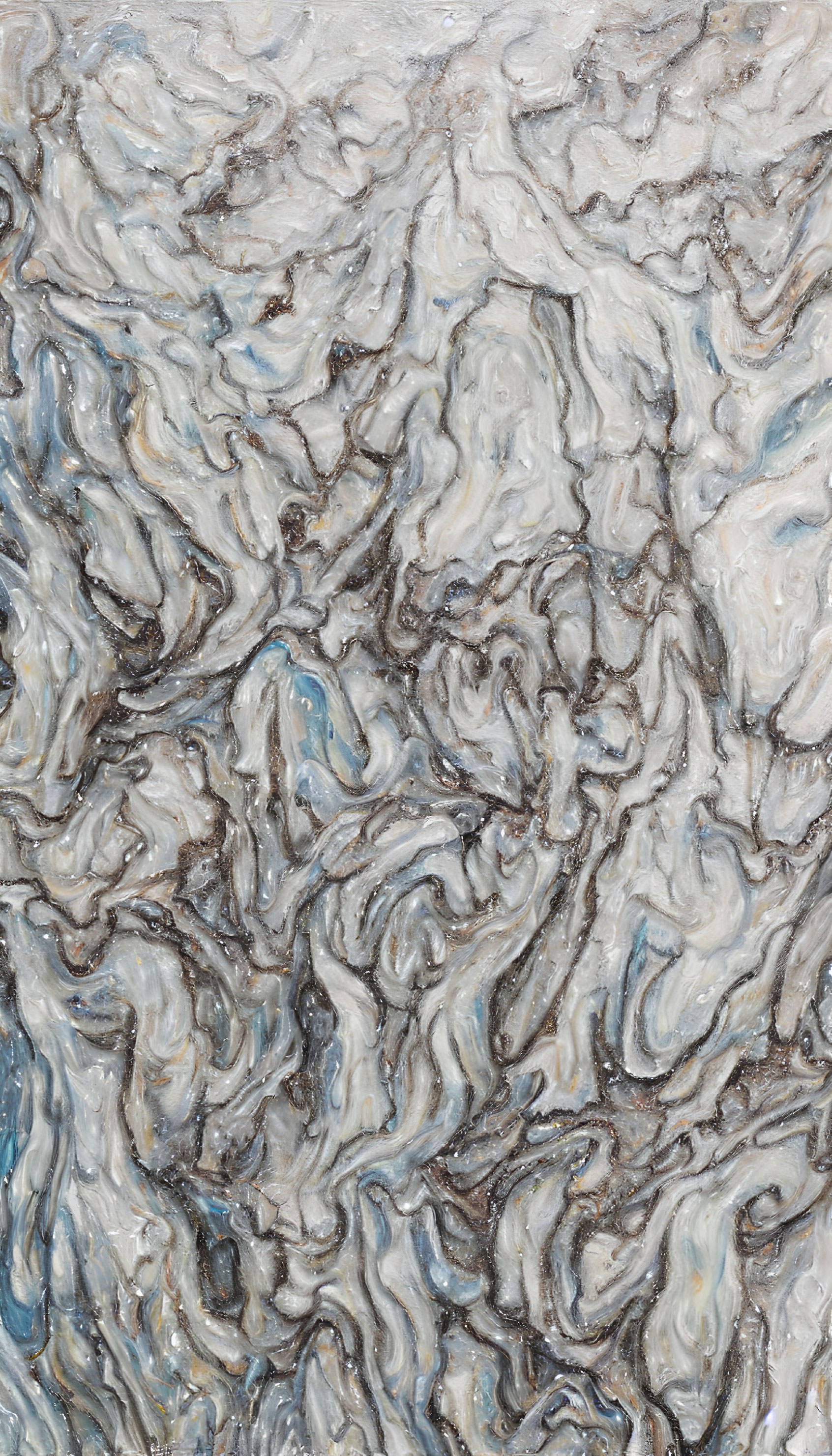 Abstract Painting: Textured Swirls in White, Gray, and Blue