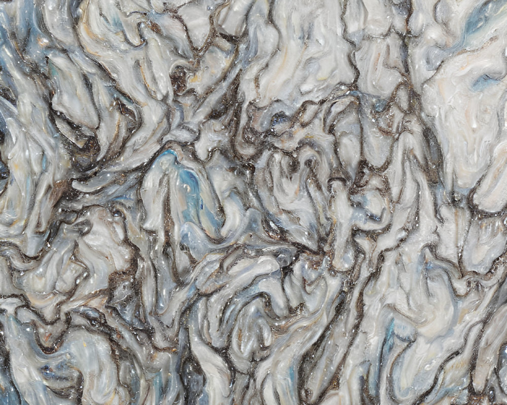 Abstract Painting: Textured Swirls in White, Gray, and Blue