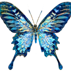 Colorful butterfly digital art with intricate blue and peacock feather wings on starry background