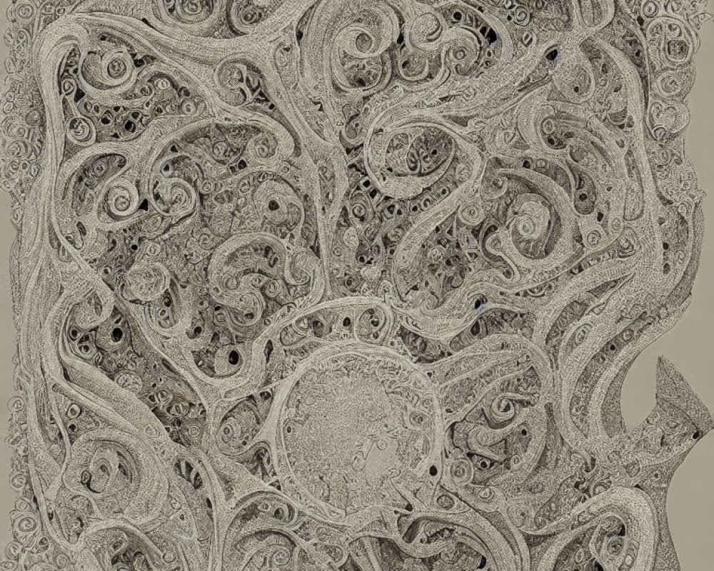 Detailed Black and White Paisley Pattern on Beige Background