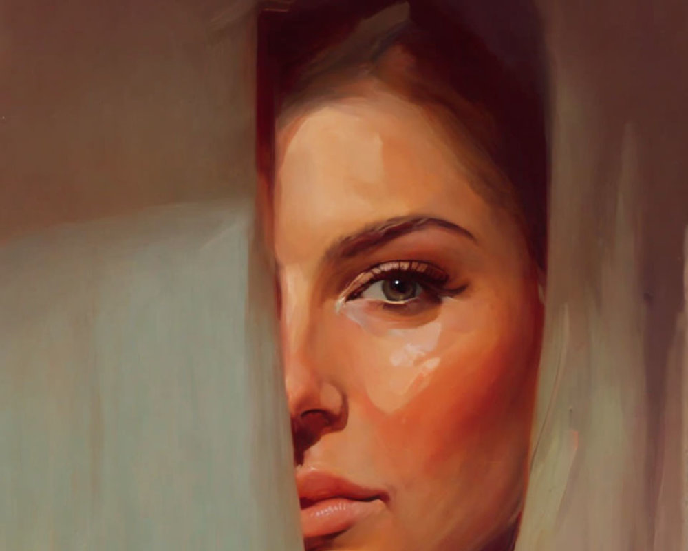 Portrait of Woman with Contemplative Expression in Warm Tones