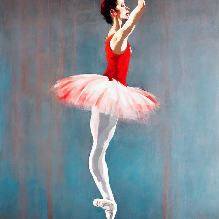 Ballerina in Red Bodice and White Tutu Dancing Gracefully