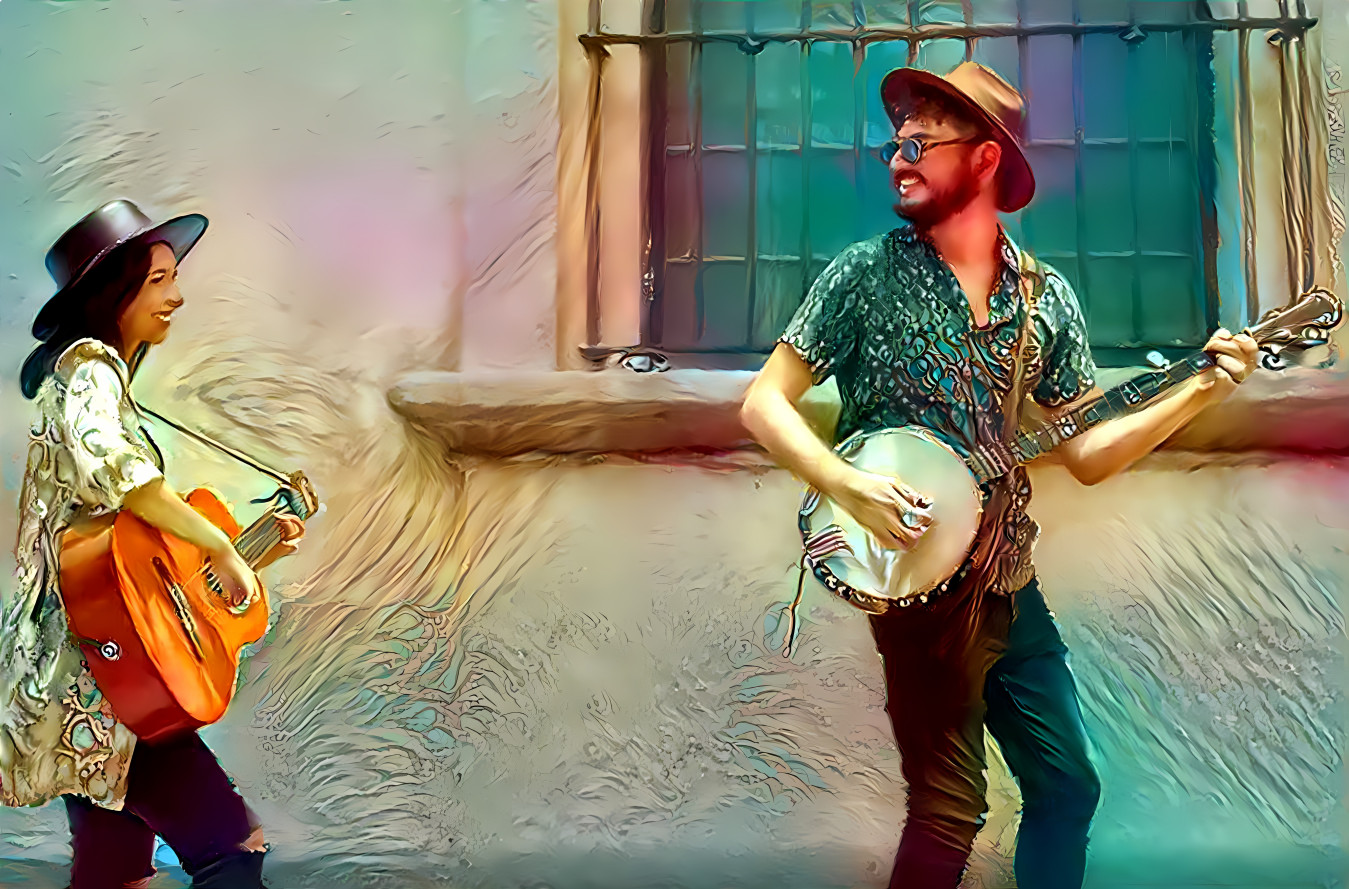 Street performance: Banjo and guitar