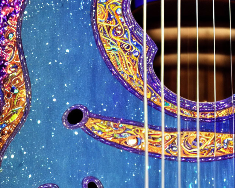 Glittery Blue and Purple Mandolin with Ornate Patterns