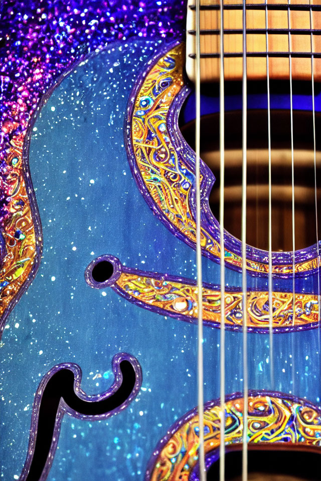 Glittery Blue and Purple Mandolin with Ornate Patterns