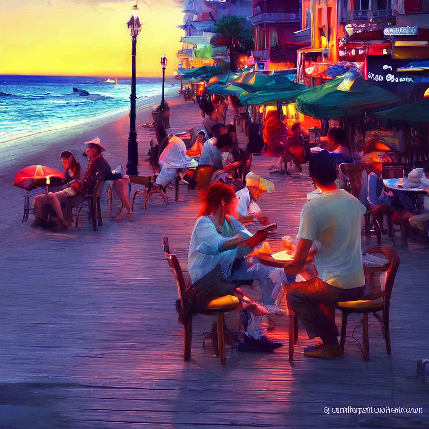 evening cafe on the seashore.
