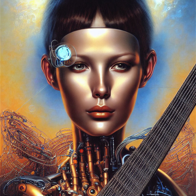 Realistic Female Android Art with Intricate Mechanical Parts