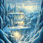 Detailed Snow-Covered Fantasy Village in Mountainous Terrain