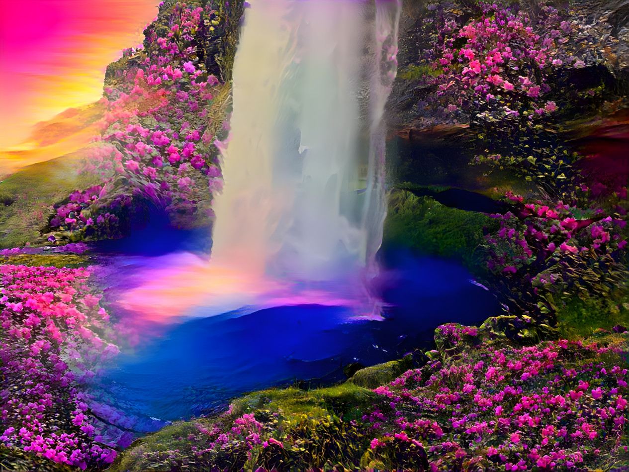 a waterfall in a tropic pond.