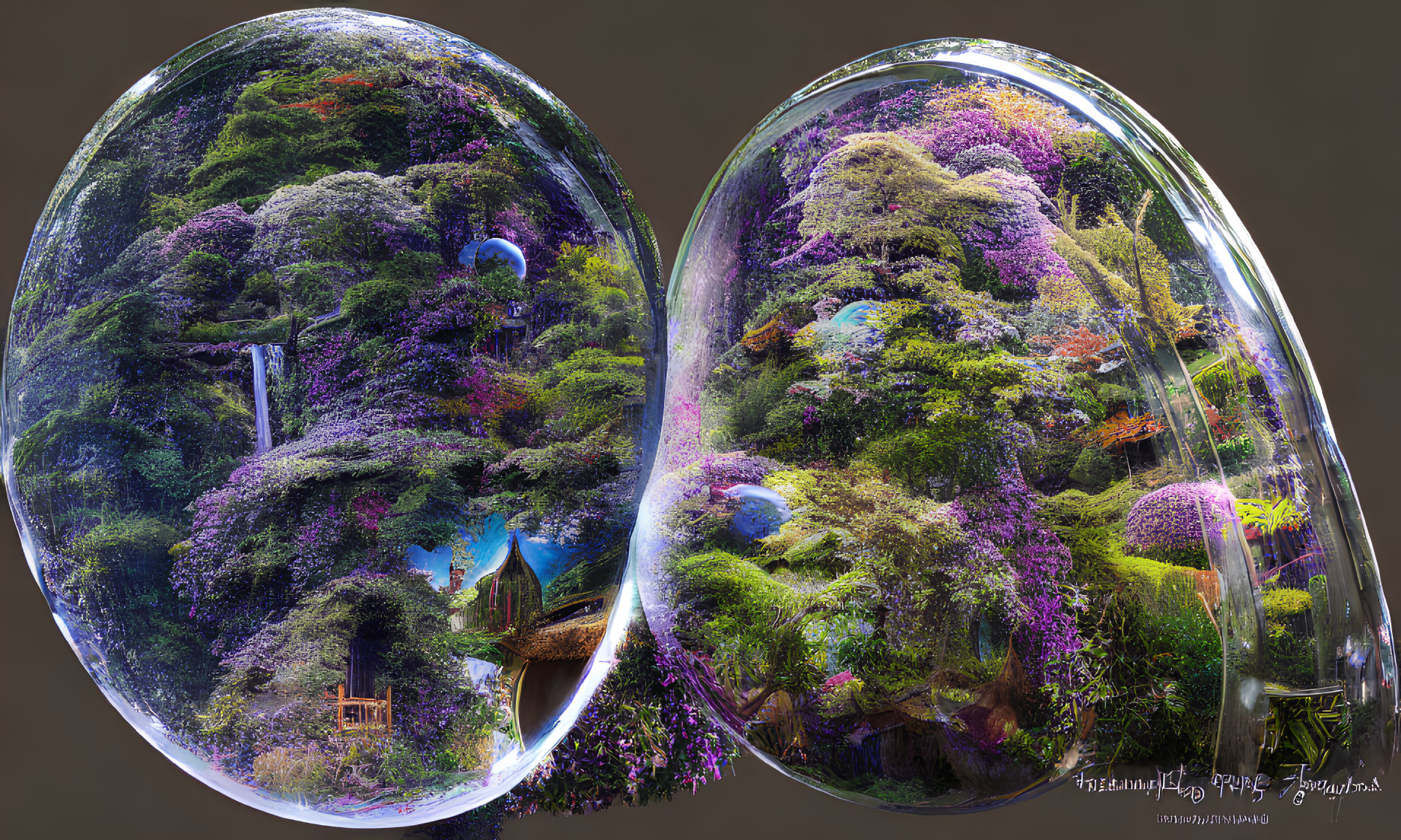 Interconnected Spherical Terrariums with Miniature Forest Ecosystem