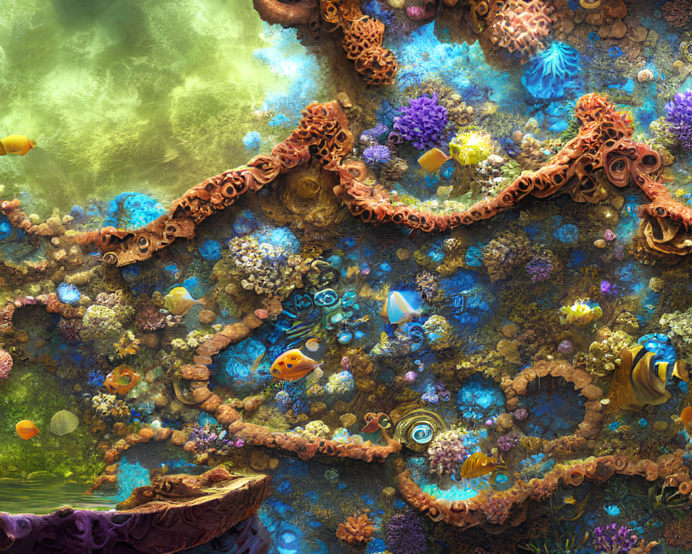 Colorful Coral and Fish in Vibrant Underwater Scene