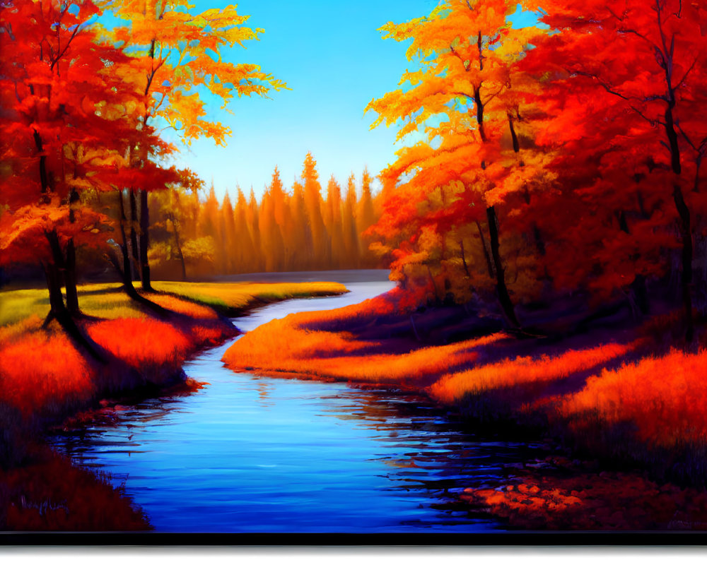 Scenic autumn landscape with vibrant foliage by serene river