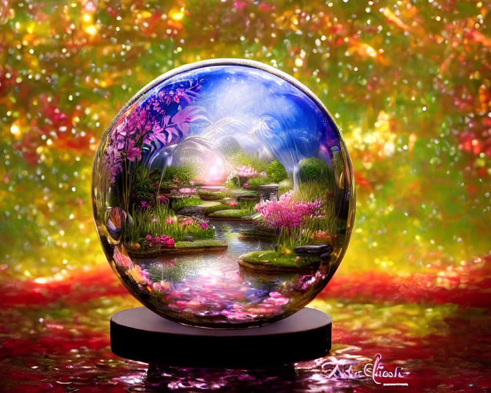 Detailed Fantasy Landscape Crystal Ball Display Stand
