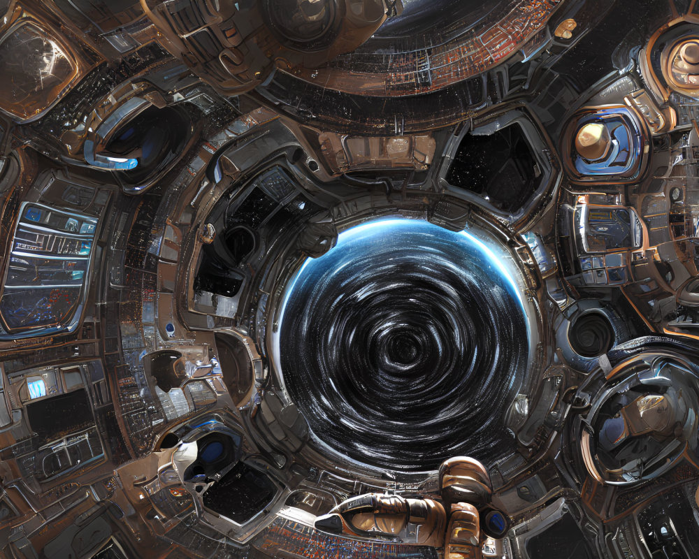 Detailed Sci-Fi Space Station Interior Surrounding Dark Vortex
