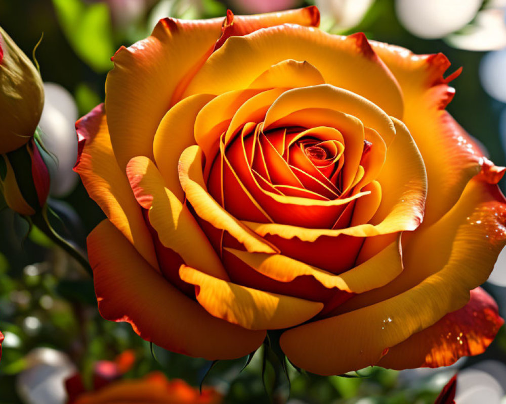 Close-Up of Vibrant Bicolored Rose in Yellow and Red Hues