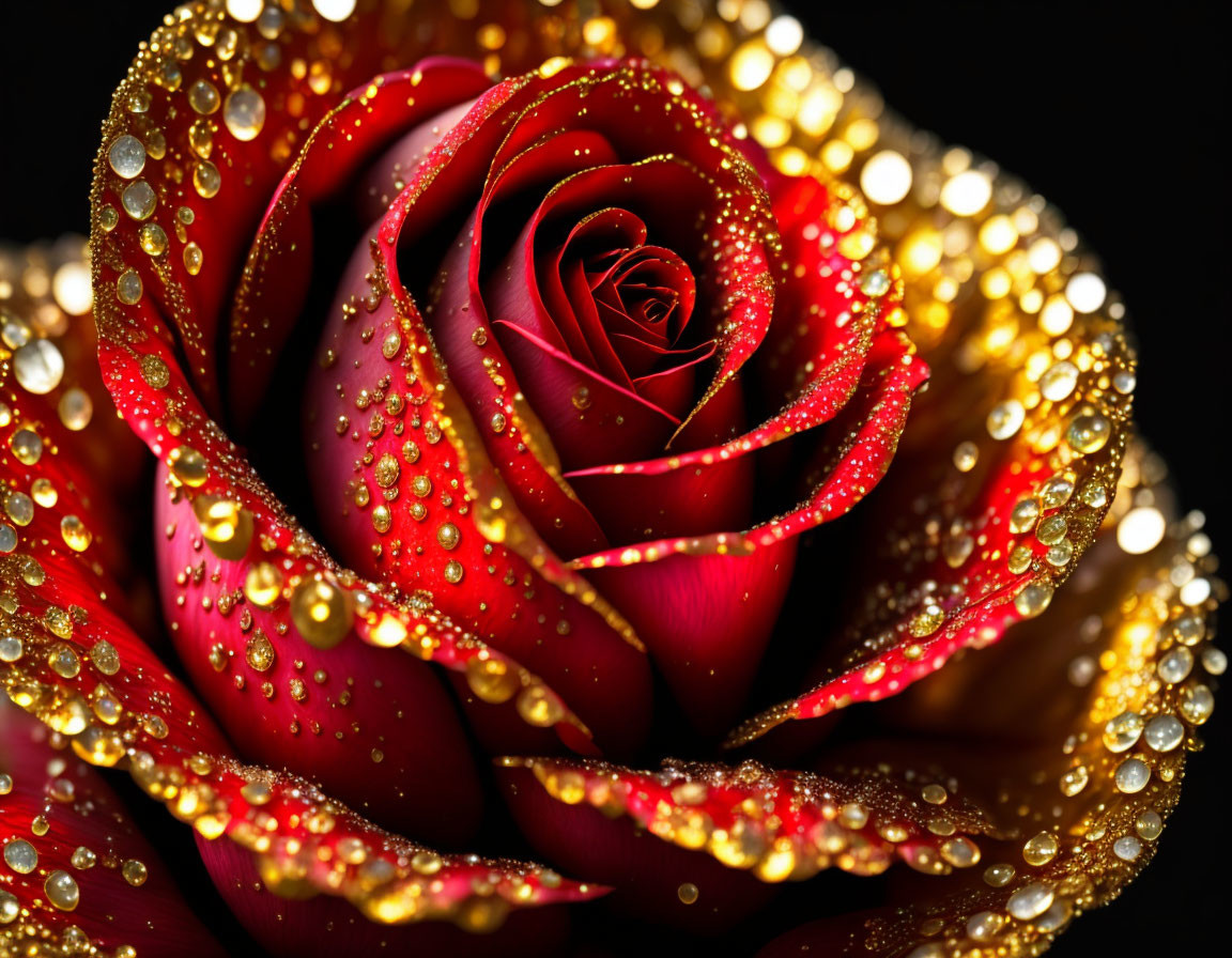 Rose with golden droplets,