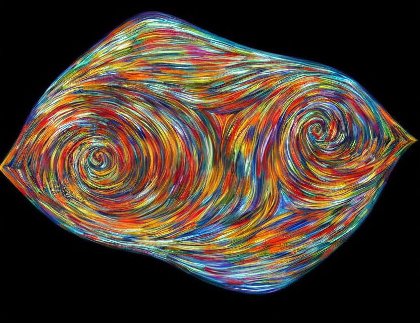 Vibrant multicolored swirling pattern on black background