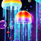 Colorful Jellyfish Illustration in Celestial Space with Stars