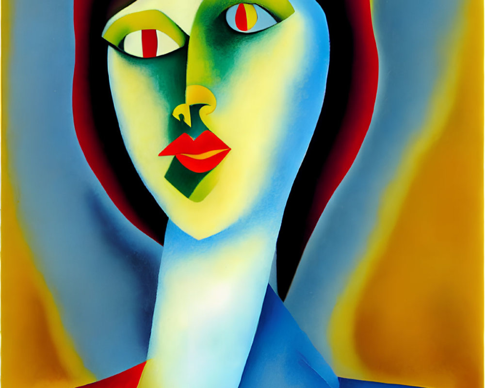 Abstract portrait of woman with red hood and stylized features
