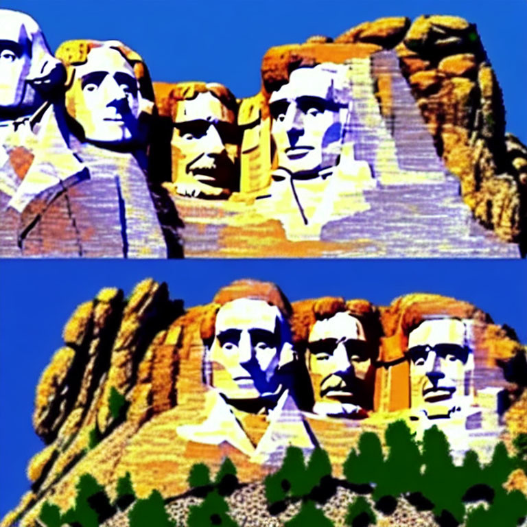 Mount Rushmore with Four US Presidents in Dual Color Schemes