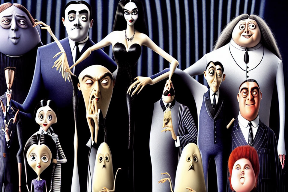 Quirky Gothic-Style Animated Characters in a Family Film