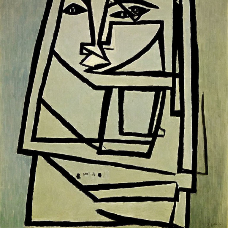 Fragmented Cubist-Style Face in Abstract Black Line Art