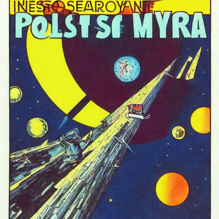 Retro Sci-Fi Book Cover: Space Suit, Planets, Spaceship & Bold Text