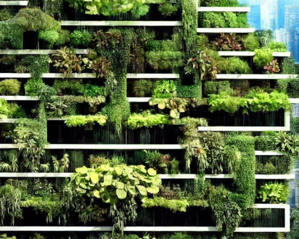 Vertical Garden on Building Facade with Lush Greenery