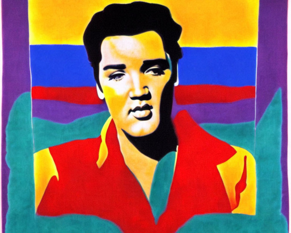 Colorful Pop Art Style Portrait of Male Iconic Figure on Abstract Background