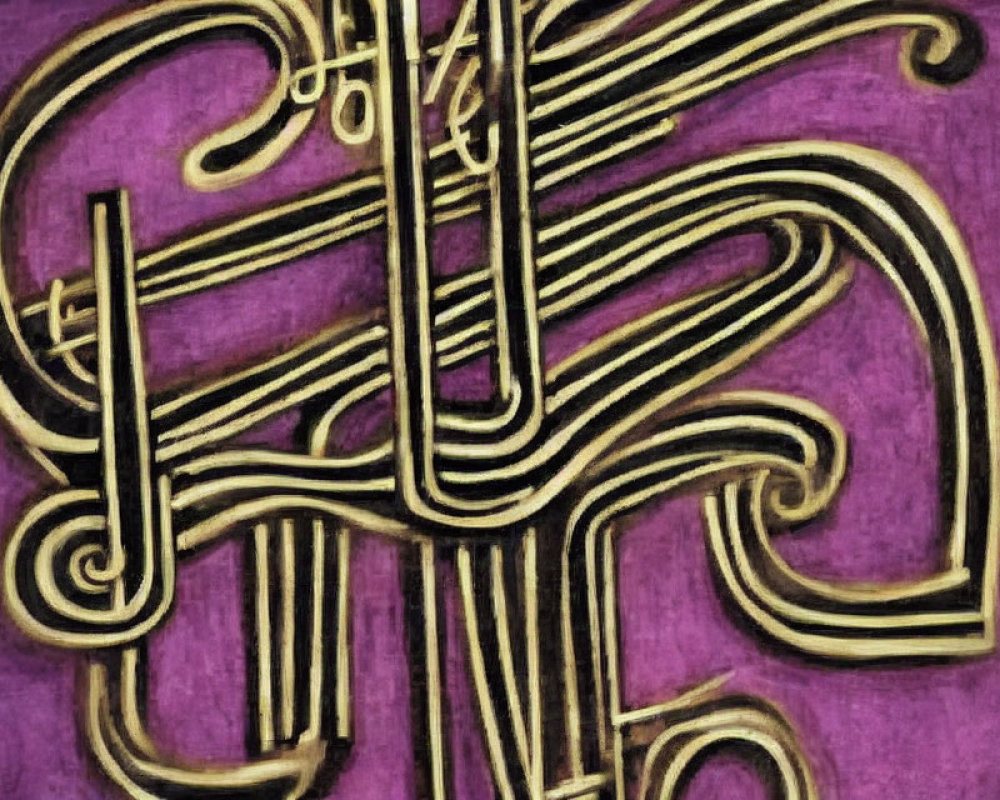 Abstract golden lines on textured purple background - intricate design reminiscent of Celtic art