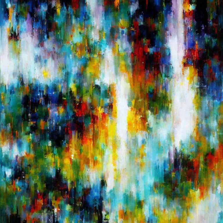 Colorful Abstract Painting: Blue, Yellow, White, Black Splashes