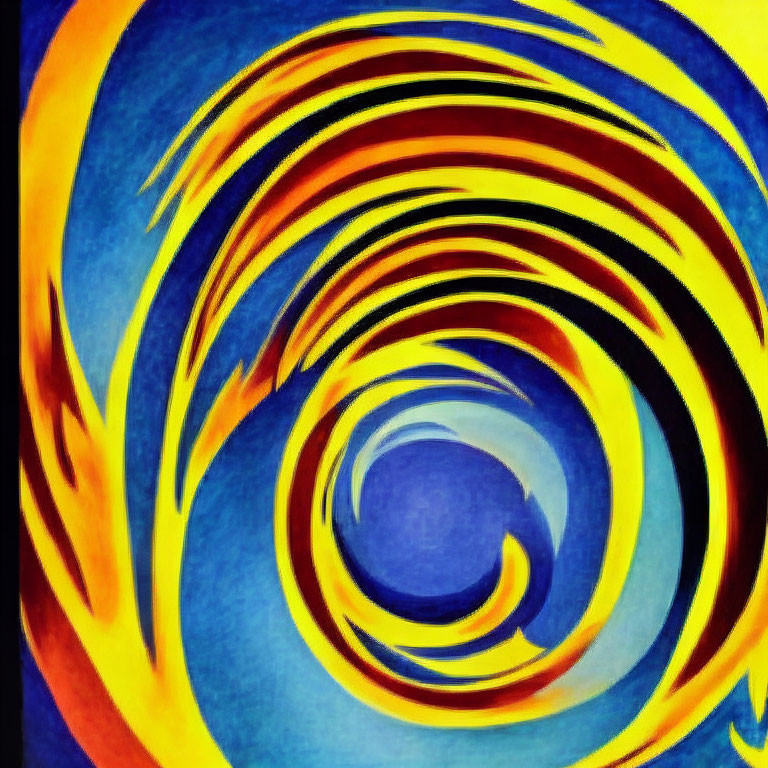 Blue and Yellow Swirling Vortex with Flame-like Patterns