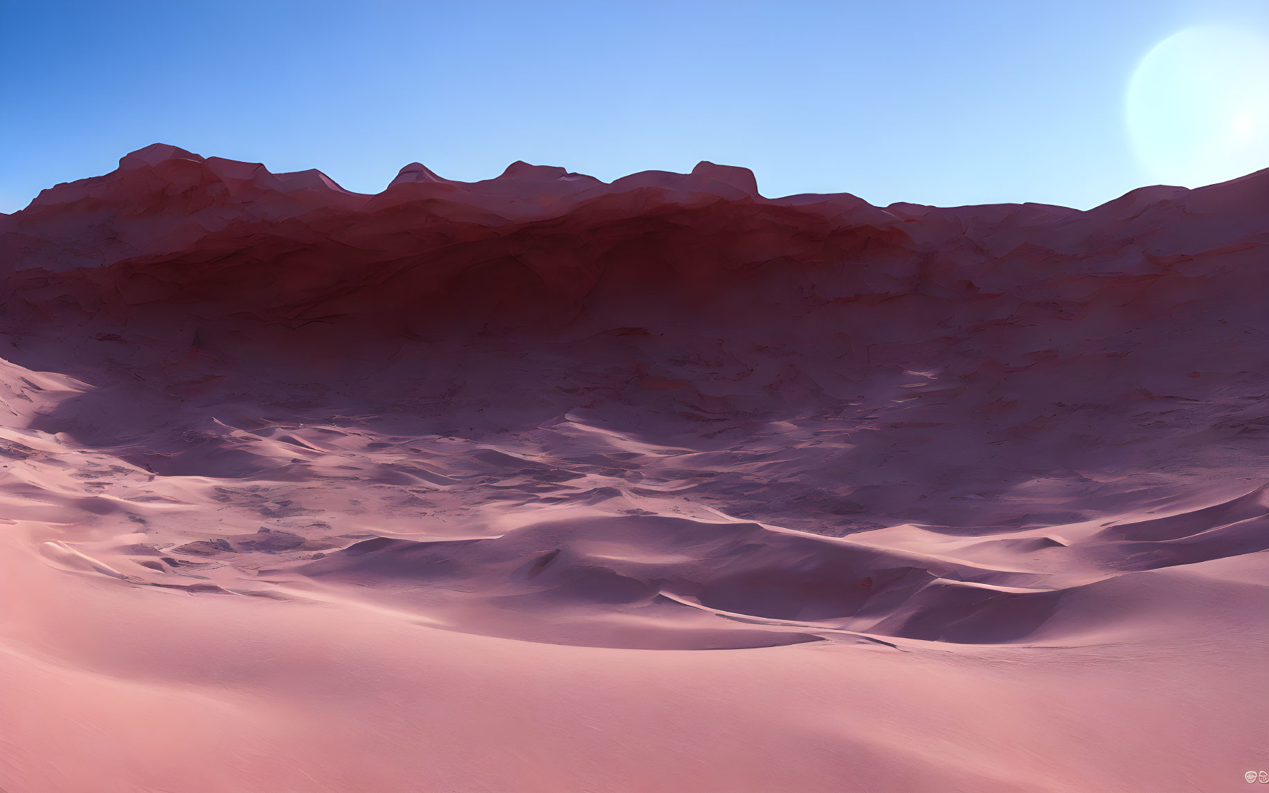 Reddish-Pink Sand Dunes Under Clear Martian Sky