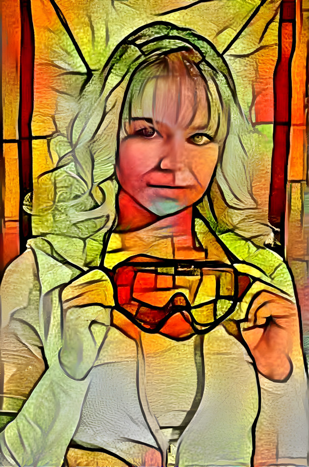 Girl in stained glass window