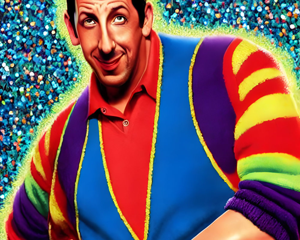 Vibrant rainbow-striped sweater on smiling man portrait