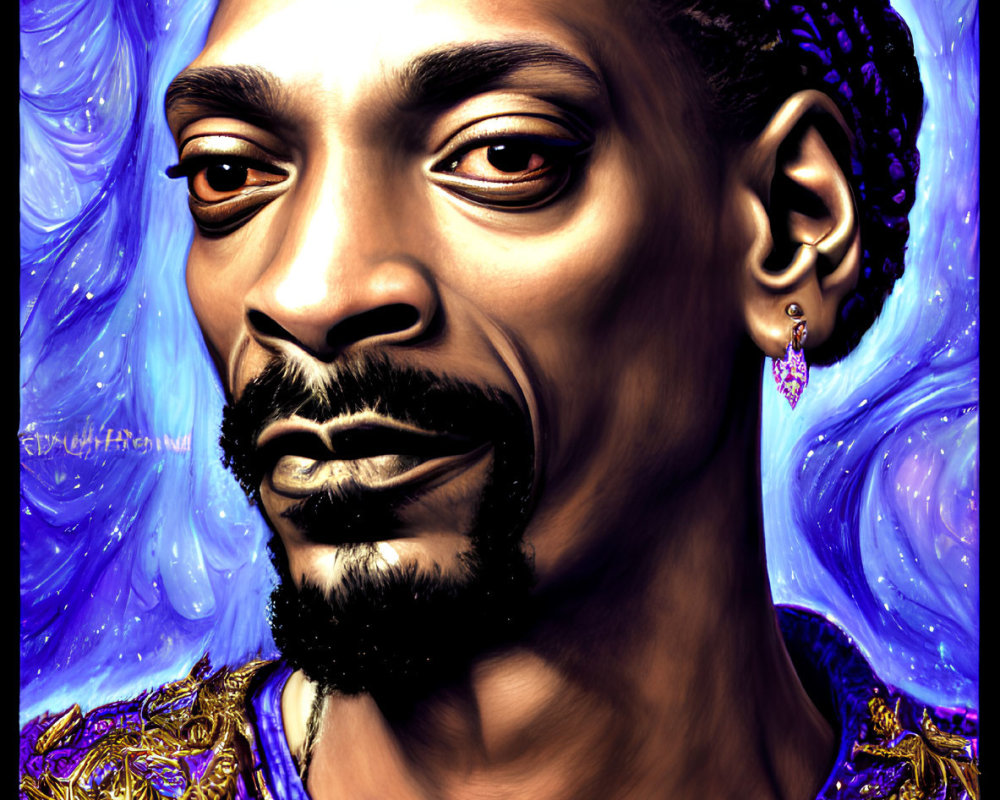 Vibrant digital portrait of man with braided hair and goatee