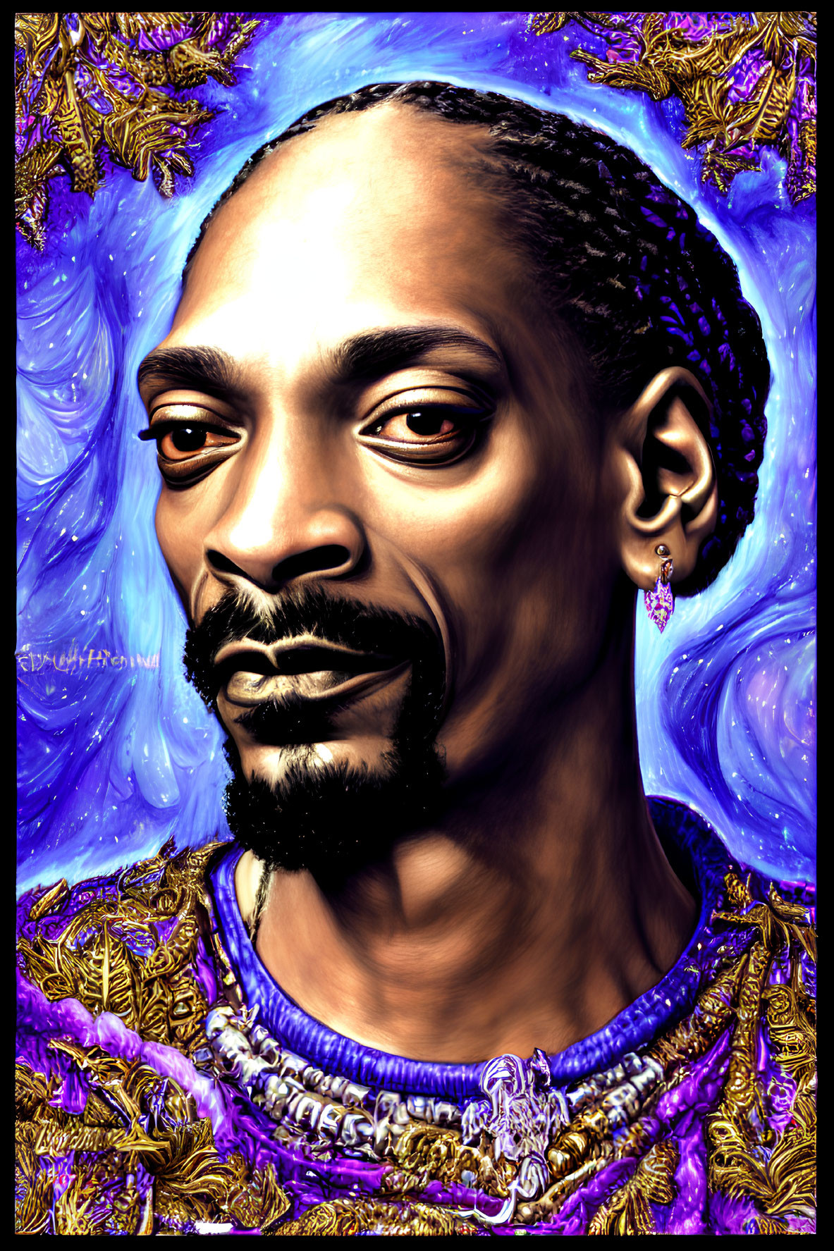 Vibrant digital portrait of man with braided hair and goatee