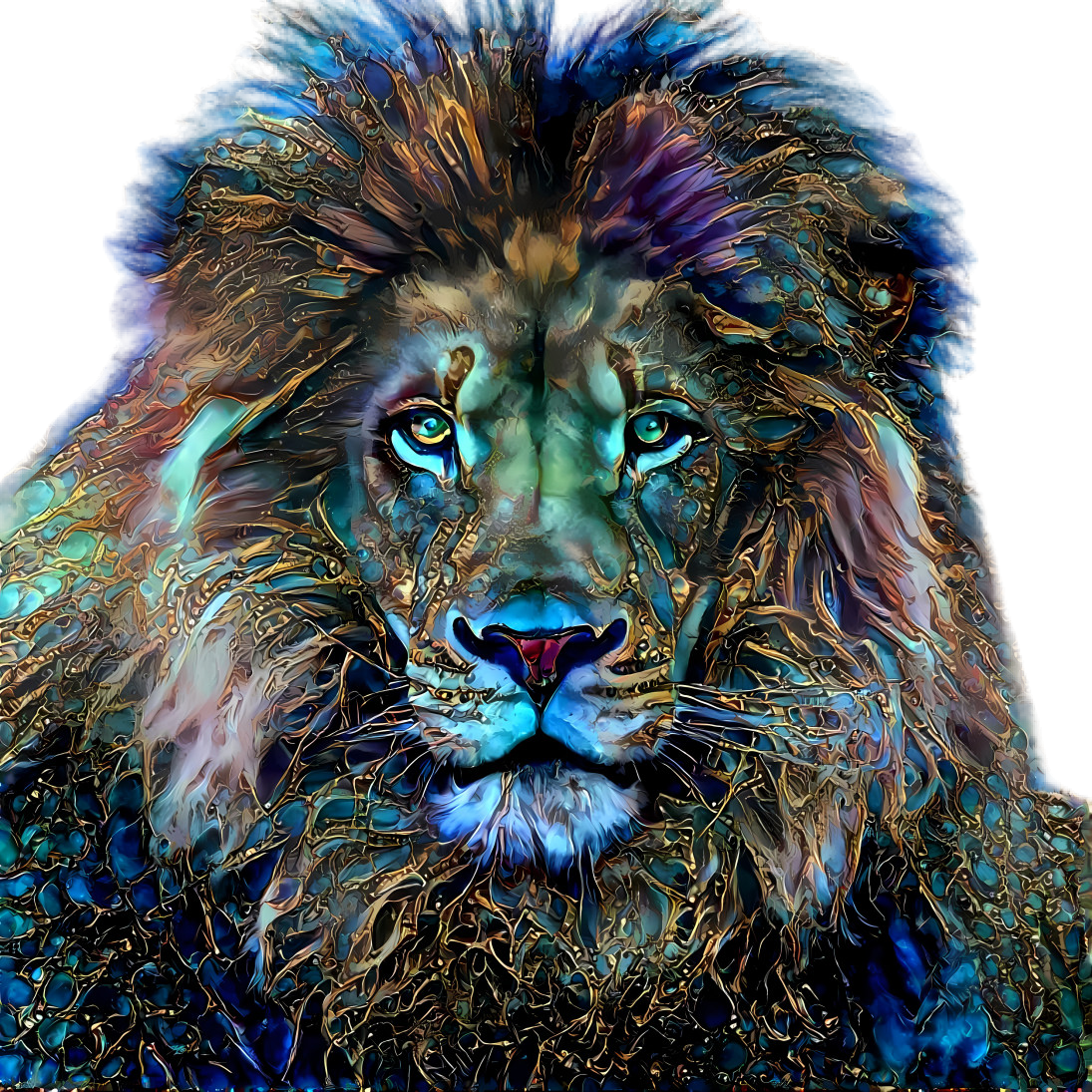 gold and blue lion