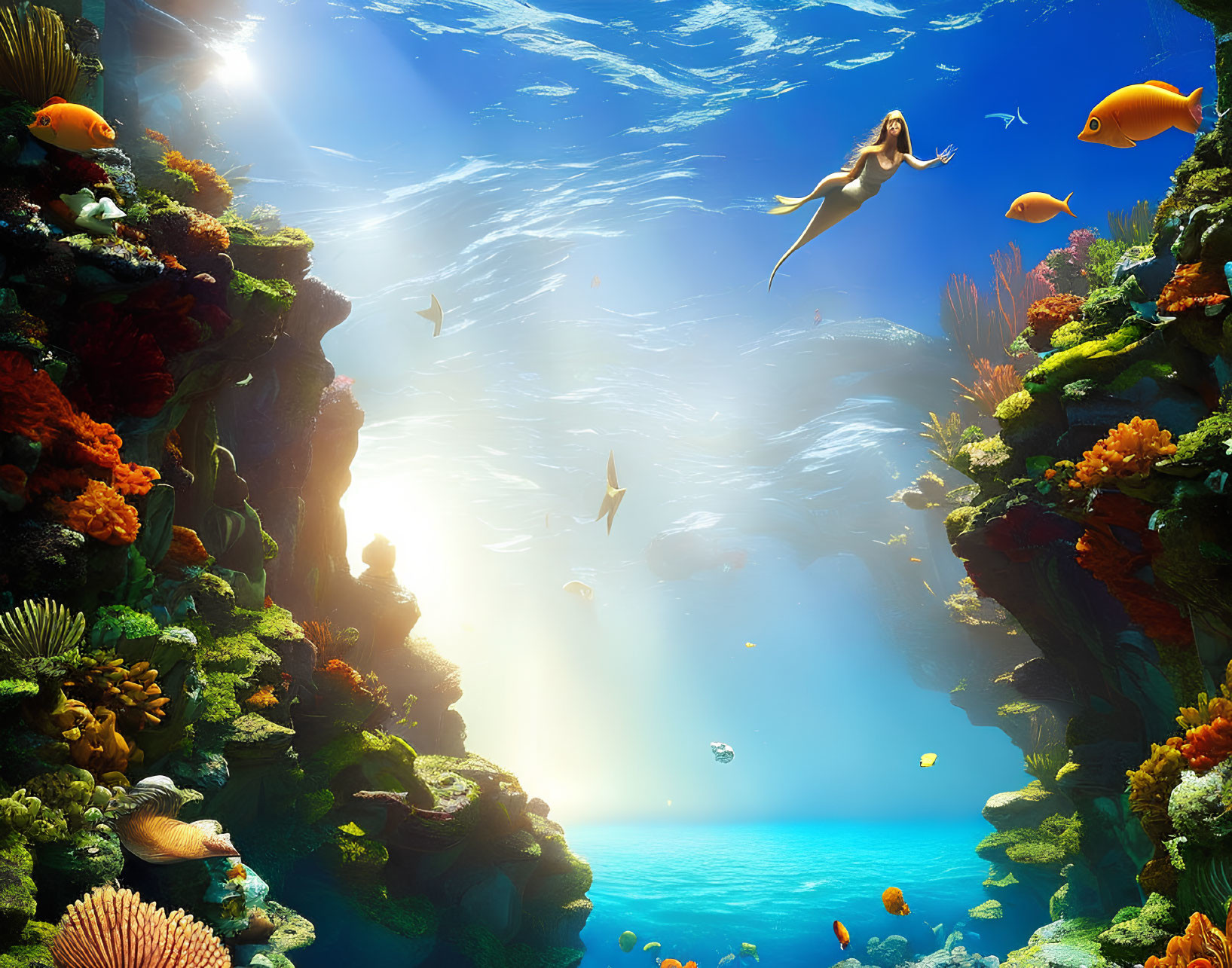 Colorful Coral Reefs and Tropical Fish in Underwater Scene
