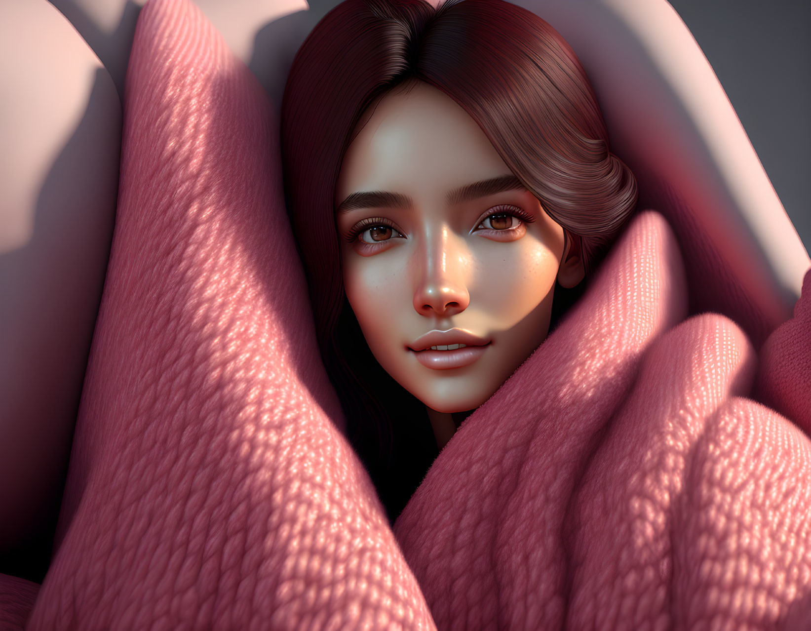 Detailed 3D Render of Female Character with Brown Hair