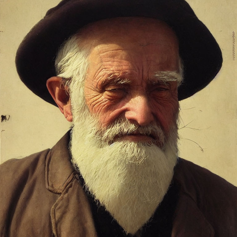Elderly man portrait with white beard and hat