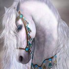 Colorful Digital Illustration: White Unicorn with Rainbow Mane
