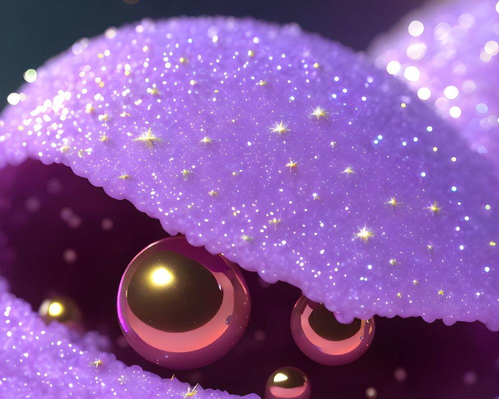 Purple Glitter Texture with Sparkling Stars and Pink-Rimmed Spheres