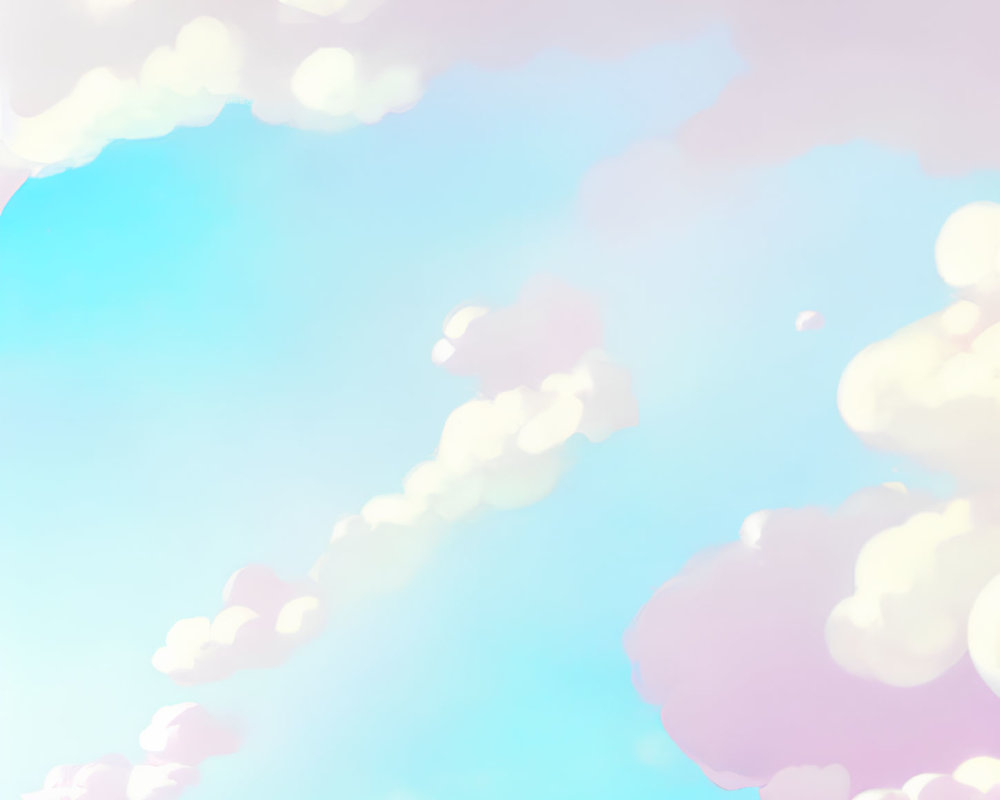 Pastel pink clouds in dreamy sky on light blue gradient background