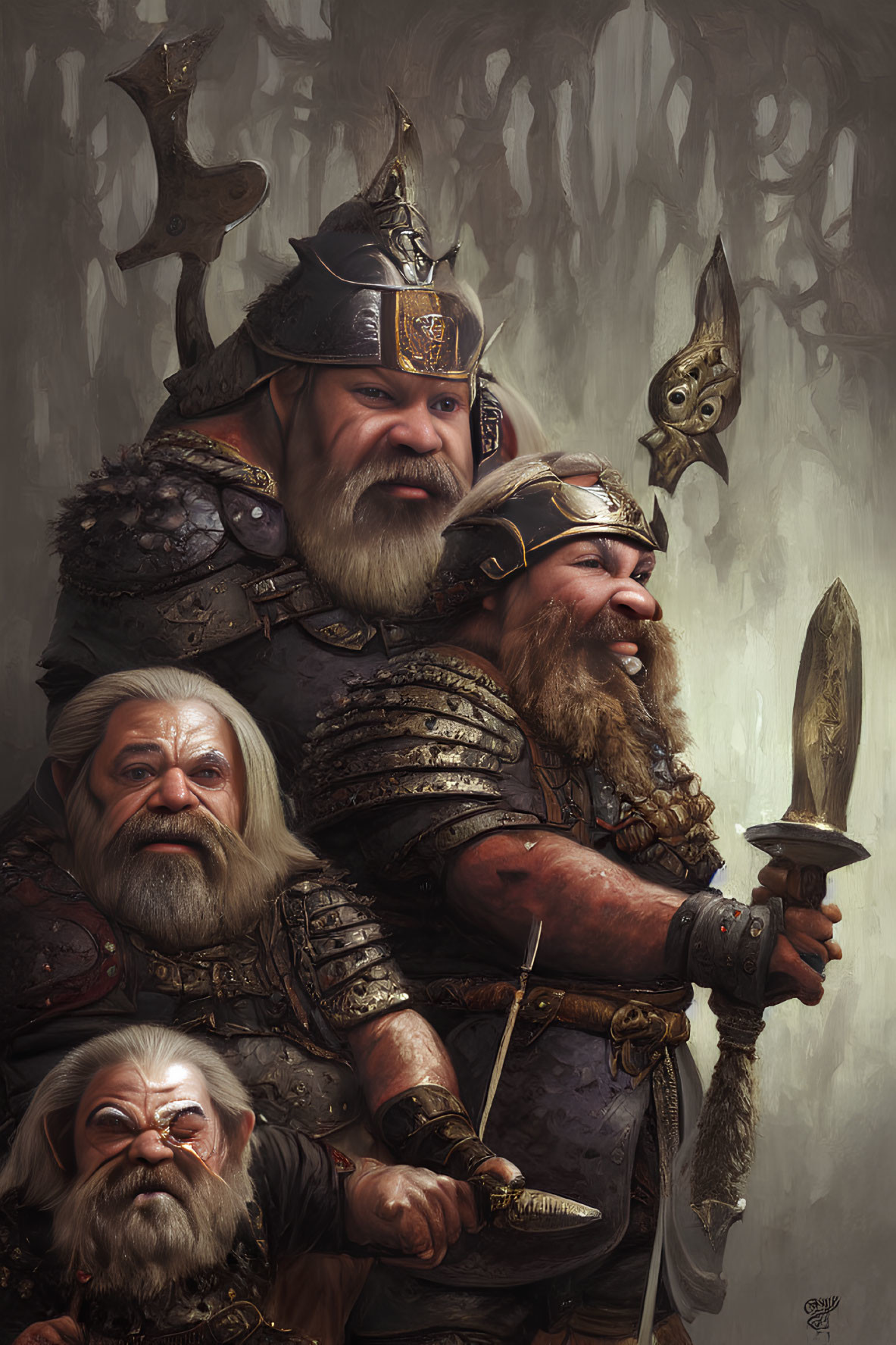 Detailed Armor Wearing Fantasy Dwarves Illustration